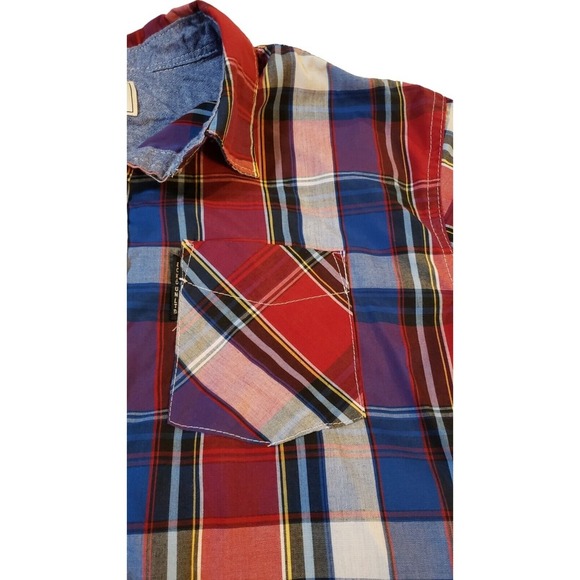 Ecko Unlimited Men Short Sleeve Button-up Red White Blue Plaid Shirt  Size Large - Picture 8 of 16